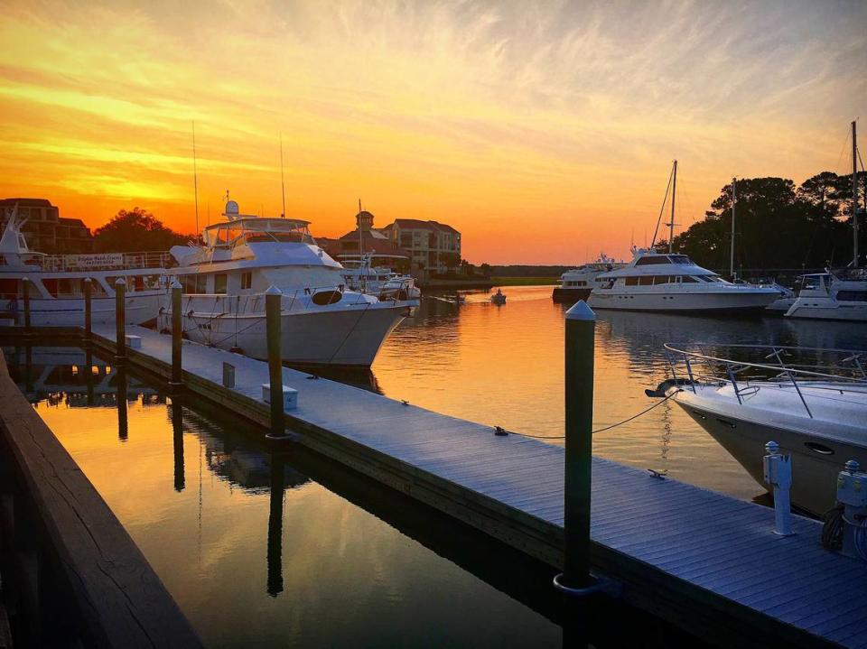 Shelter Cove Harbour and Marina, located on Hilton Head’s mid-island, is a great spot for sunset views.