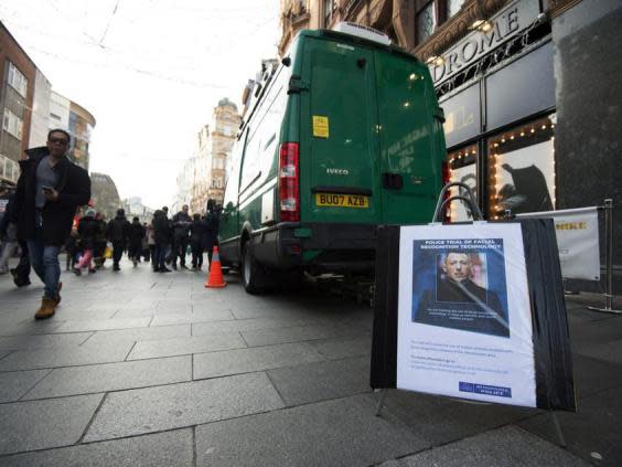 A 2019 facial recognition trial in London’s West End where The Independent found people were unaware they were being scanned (PA)