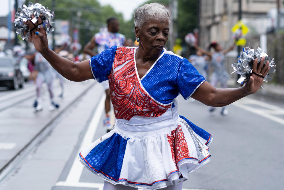 Johnnie Alston leads the Baltimore All-Stars Marching Unit in Atlanta. (Ben Gray / AP)