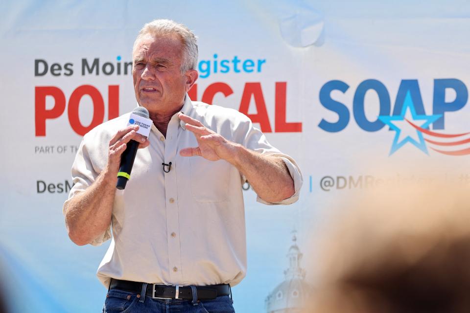 Democratic presidential candidate Robert F. Kennedy Jr. delivers his political soapbox speech at the Iowa State Fair (REUTERS)