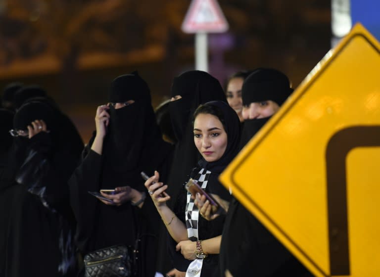 Saudi women attend a driving workshop for women in the Saudi capital Riyadh