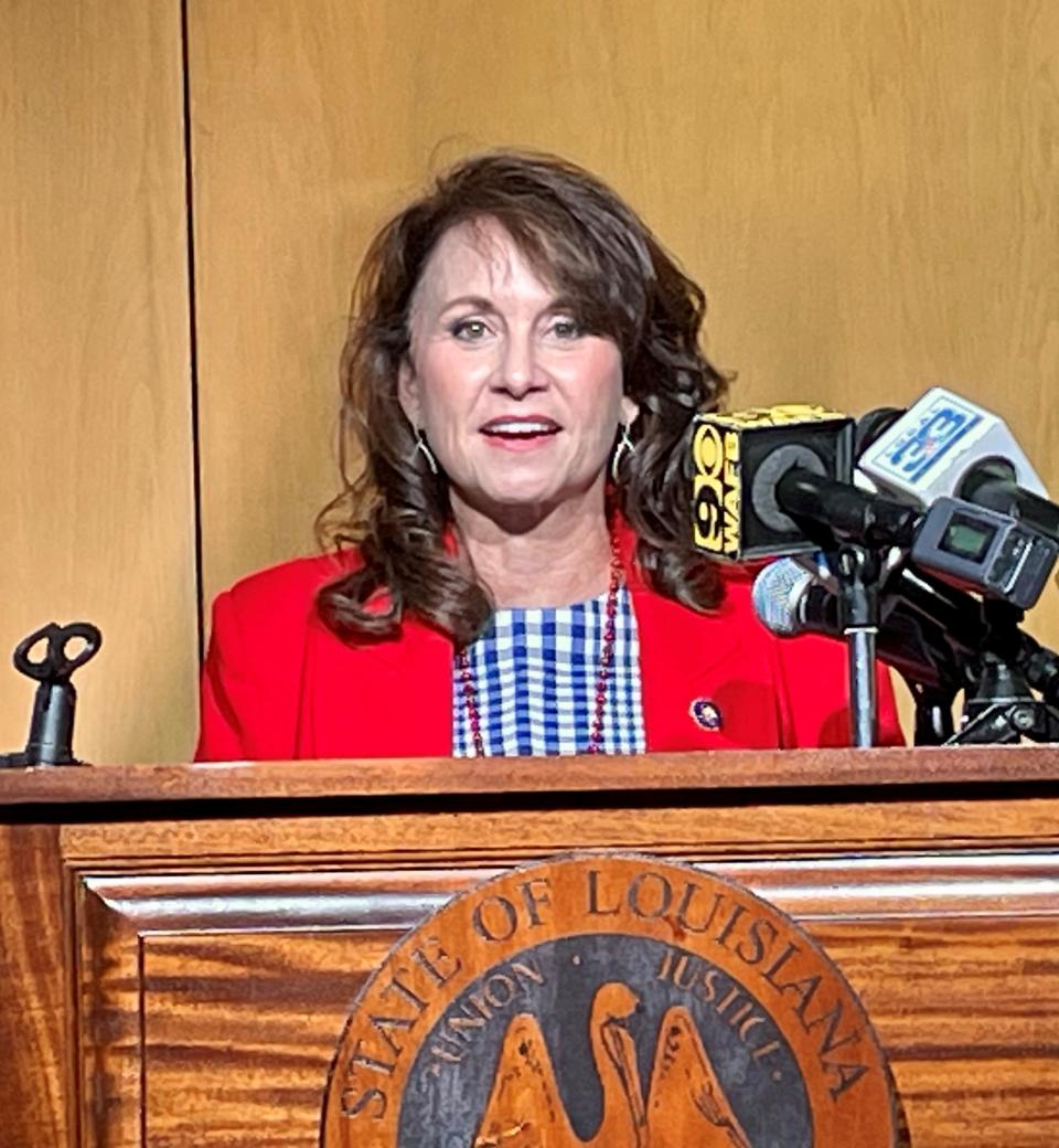 Republican Liz Murrill will be Louisiana's for woman attorney general after winning her election on Saturday, Nov. 18, 2023. She is pictured here on Aug. 9, 2023, after qualifying to run for the office at the Louisiana Secretary of State's office.