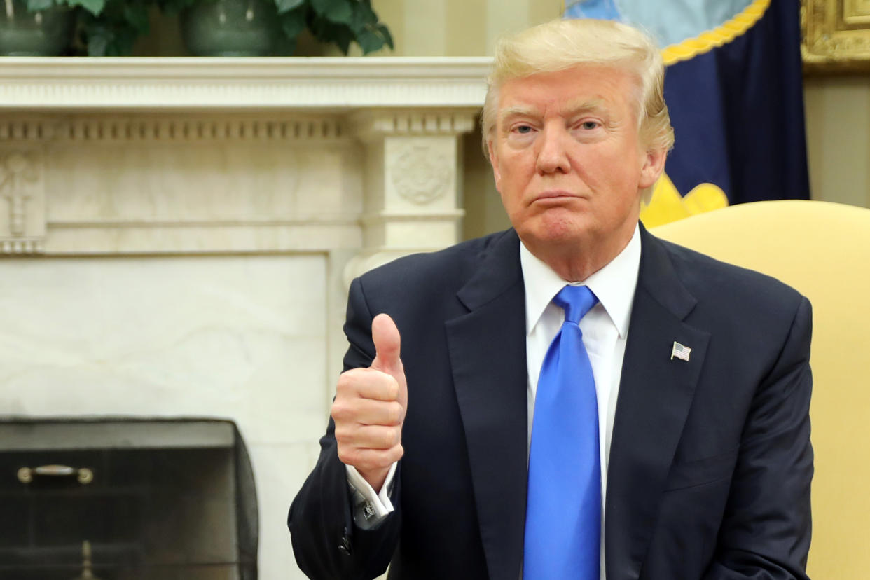 U.S. President Donald Trump reacts as he meets with Lebanese Prime Minister Saad al-Hariri (not pictured) in the Oval Office of the White House on July 25, 2017. (Photo: Carlos Barria / Reuters)