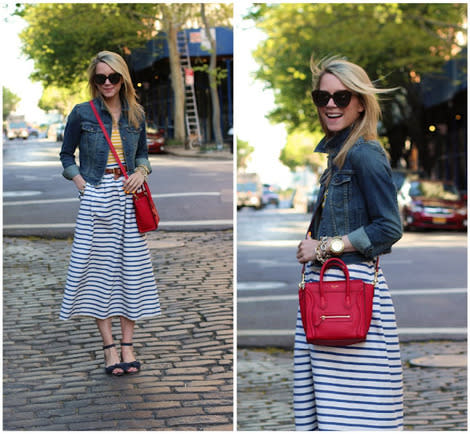 Denim Jackets, Stripes, and a Side Purse 