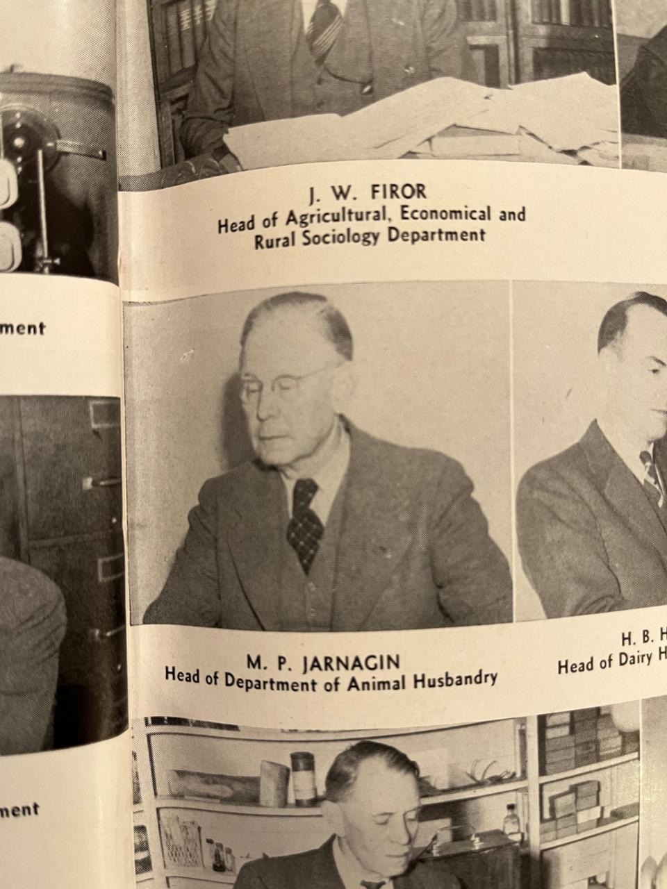 Professor Milton Jarnagin, the brother-in-law of Harriet Greve, is shown in the 1947 University of Georgia yearbook, the Pandora, near the end of his career there.