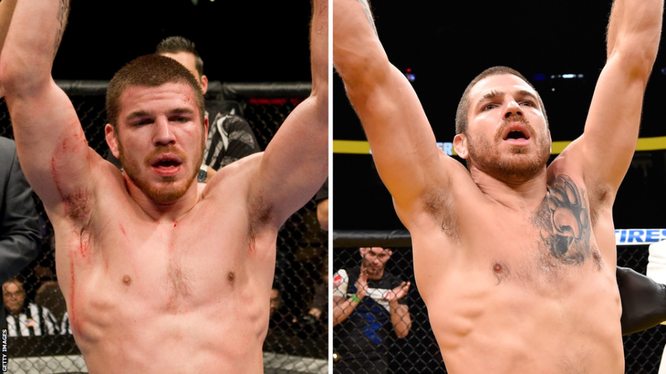 A split picture of Jim Miller following his wins at UFC 100 and 200