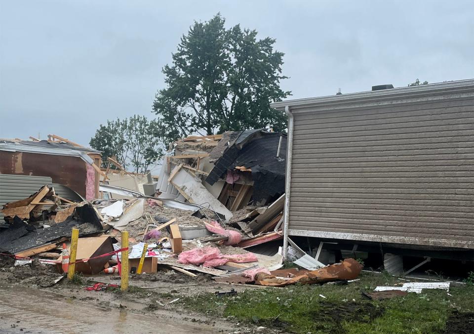 One trailer in the Frenchtown Villa mobile home community rolled off its foundation and causde significant damage to a neighboring trailer during the storm Thursday night.