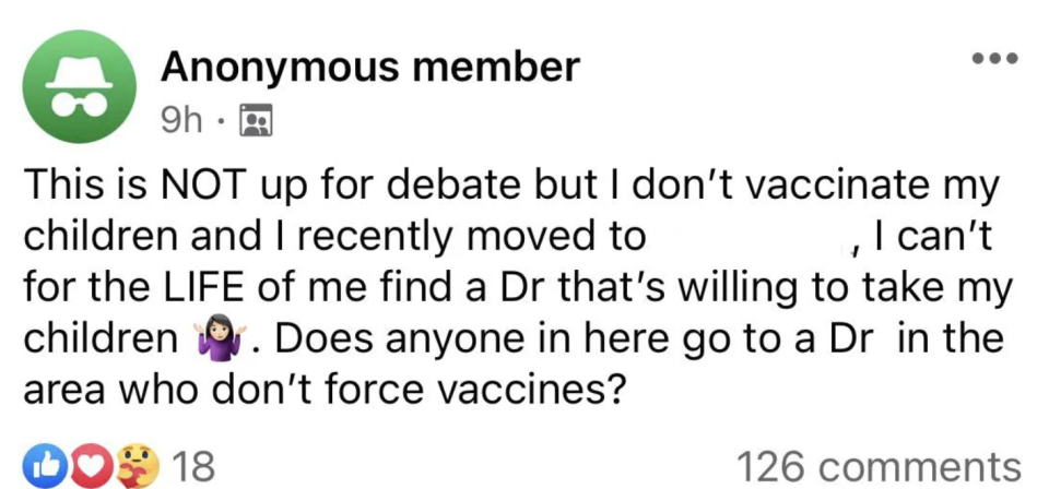 post of person searching for a doctor who doesn't force vaccines
