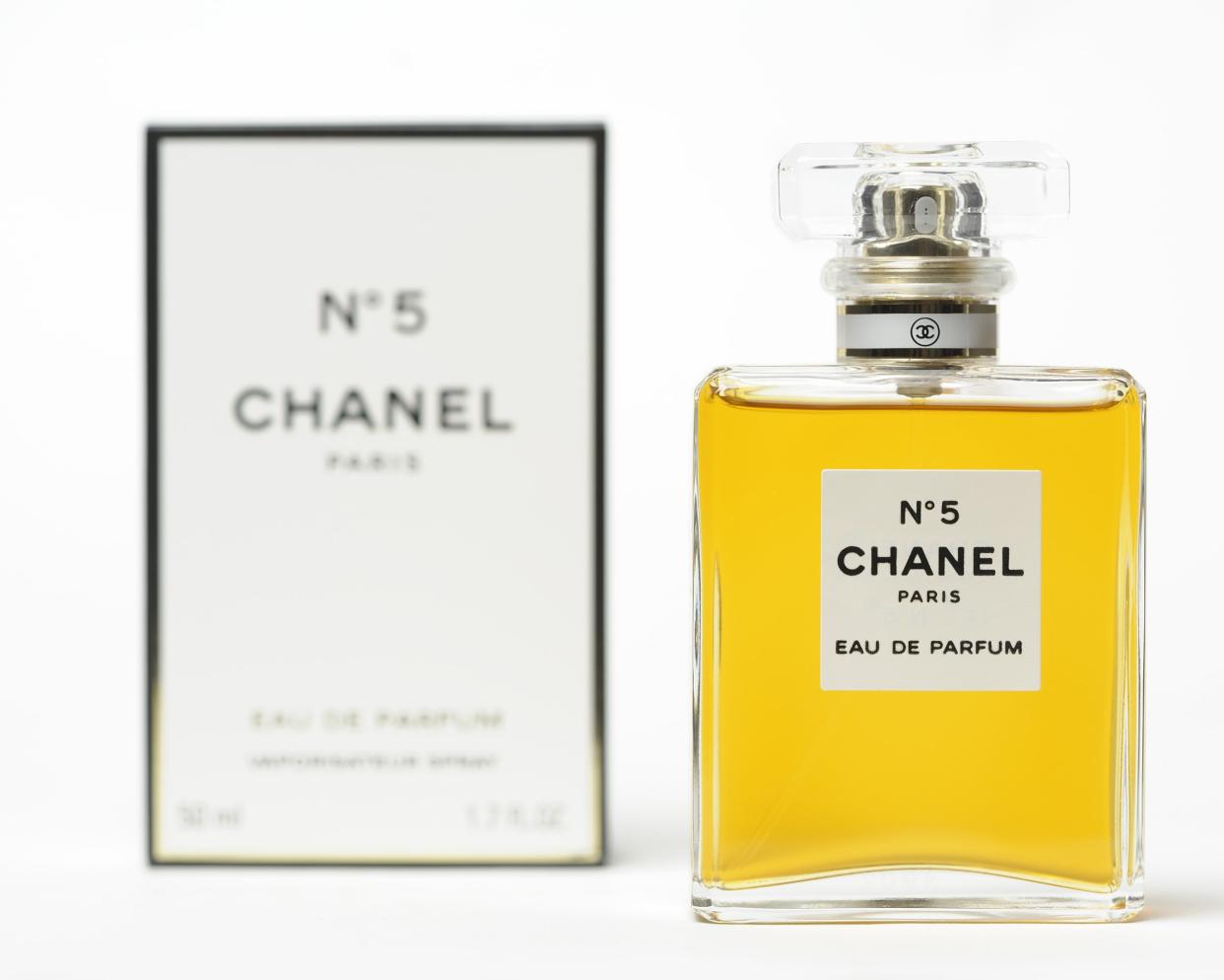 Chanel No 5 eau de parfum vaporizer bottle and its retail presentation box