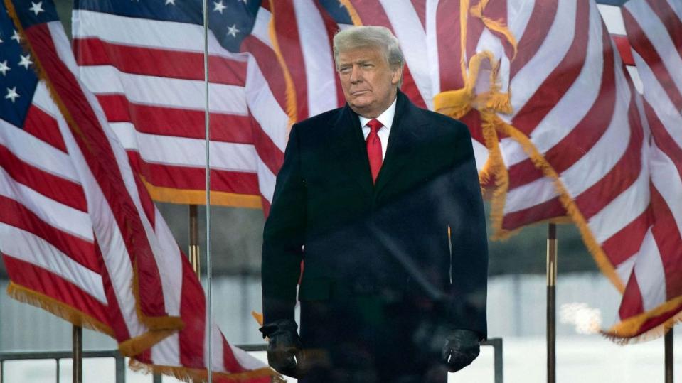 PHOTO: In this Jan. 6, 2021, file photo, President Donald Trump arrives to speak to supporters from The Ellipse near the White House in Washington, D.C. (Brendan Smialowski/AFP via Getty Images, FILE)