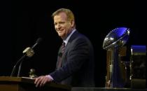 Feb 5, 2016; San Francisco, CA, USA; NFL commissioner Roger Goodell speaks during a press conference at Moscone Center in advance of Super Bowl 50 between the Carolina Panthers and the Denver Broncos. Mandatory Credit: USA TODAY Sports -
