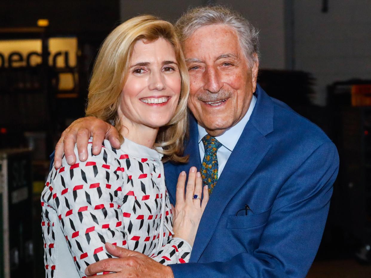 Tony Bennett and Susan Crow backstage at the 63rd sold out show of Billy Joel's residency at Madison Square Garden on April 12, 2019 in New York City