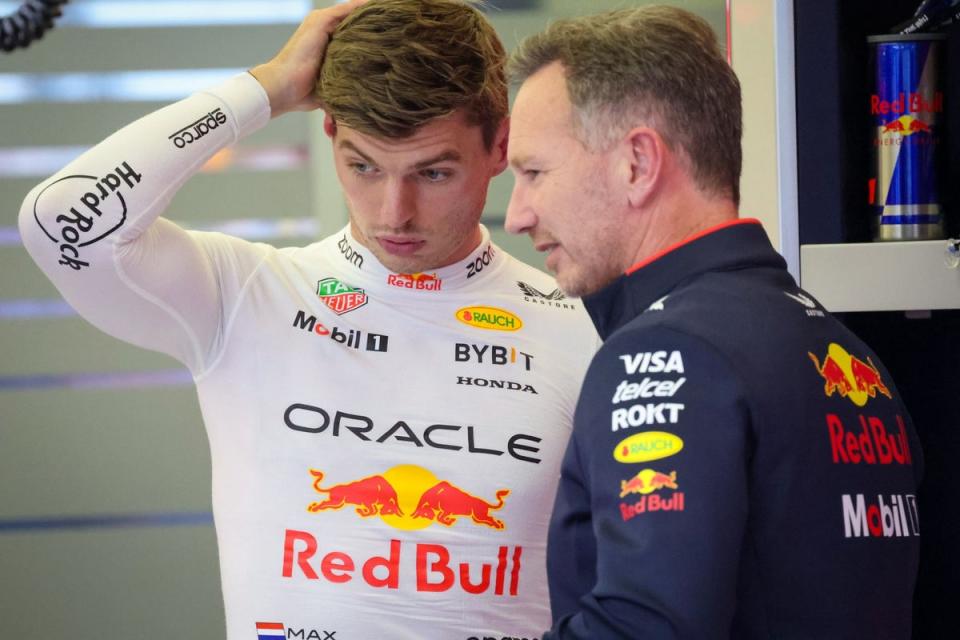 Fast start: Bahrain winner Verstappen with team principal Horner on Saturday (Getty Images)