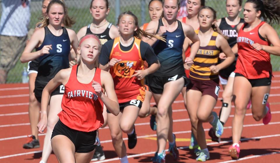 Fairview junior Isabel Owens, lower left, won the girls 800-meter run during the Erie County Classic Track & Field meet.
