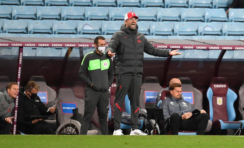 Klopp appears frustrated on the touchline at Villa ParkGetty