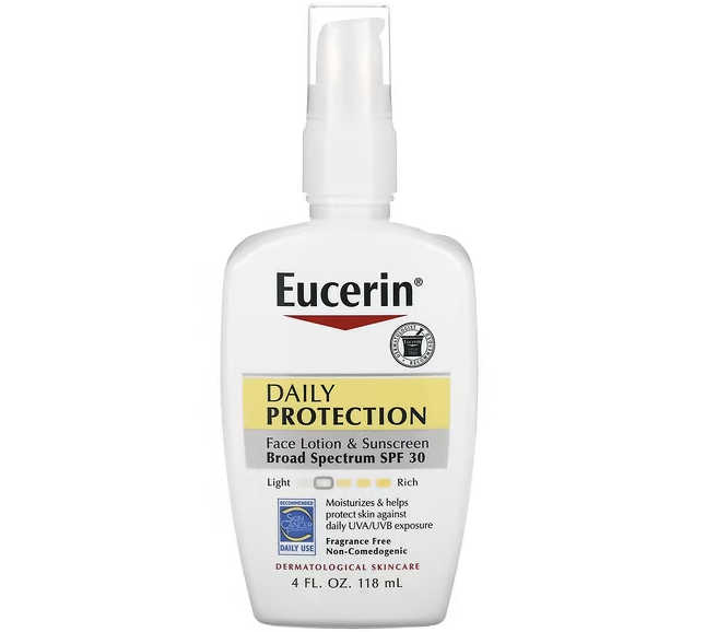 Eucerin, Daily Protection Face Lotion & Sunscreen, SPF 30, Fragrance-Free, 118ml. PHOTO: iHerb