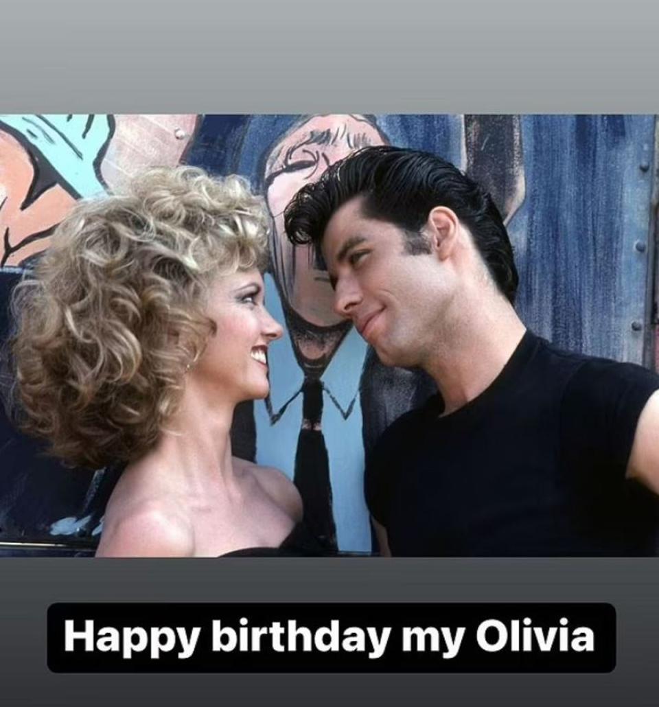 John Travolta posted a picture of him and Olivia Newton John as their characters Danny and Sandy in the 1978 movie Grease (John Travolta/Instagram)