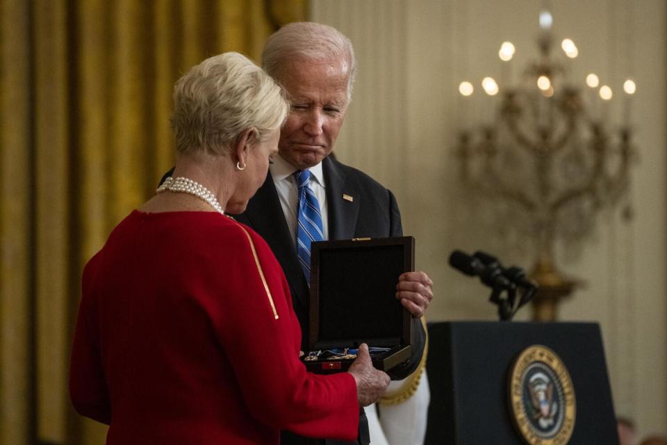 President Biden presents Cindy McCain with the Presidential Medal of Freedom, honoring her late husband John McCain