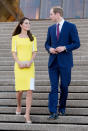 <p>112. April 16, 2014<br>The Duchess wore a lemon dress by Roksanda Ilincic for a trip to the Sydney Opera House. She accessorised with her trusty nude heels and clutch - both from L.K. Bennett. </p><p><i>[Photo: PA]</i></p>