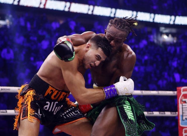 Tommy Fury (left) and KSI in action at the X Series event in Manchester.