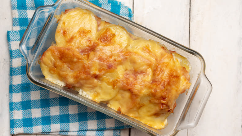 Tray of scalloped potatoes