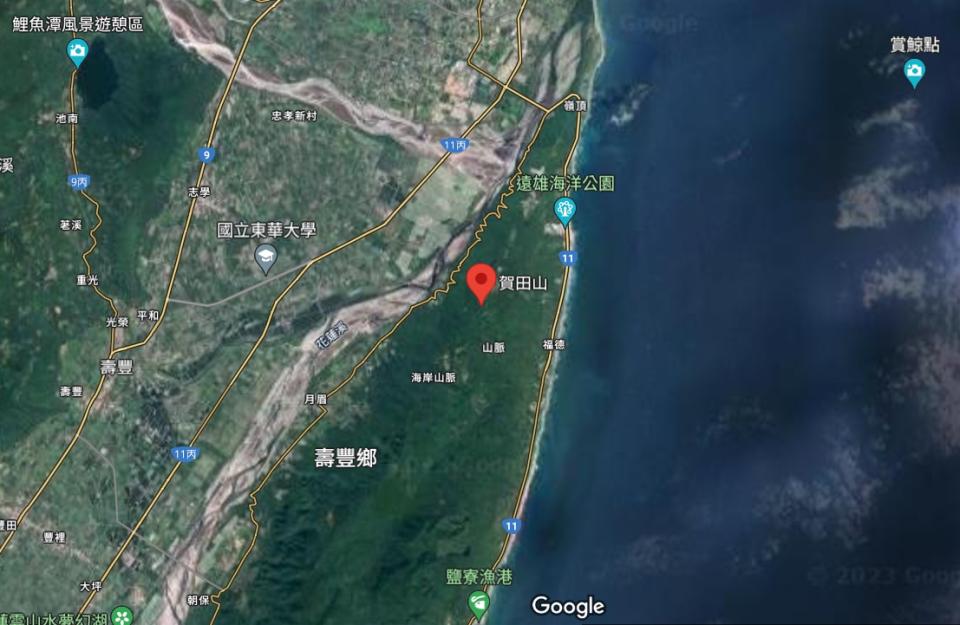 花蓮賀田山地理位置重要，可嵌制東部海空域，是國軍東部重要軍事要塞。   圖：Google Map截圖