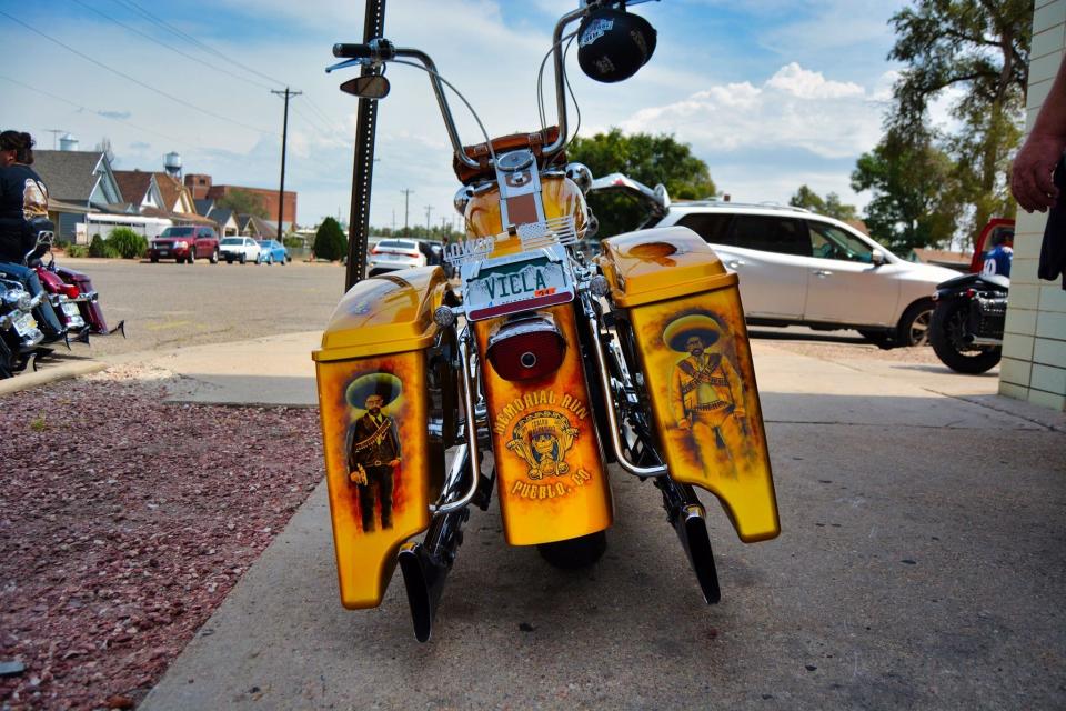 A decorated motorcycle is seen at the Vialpando Vicla, a rally held in Pueblo since 2017 to raise money for scholarships in memory of murdered CSU Pueblo student Isaiah Vialpando.