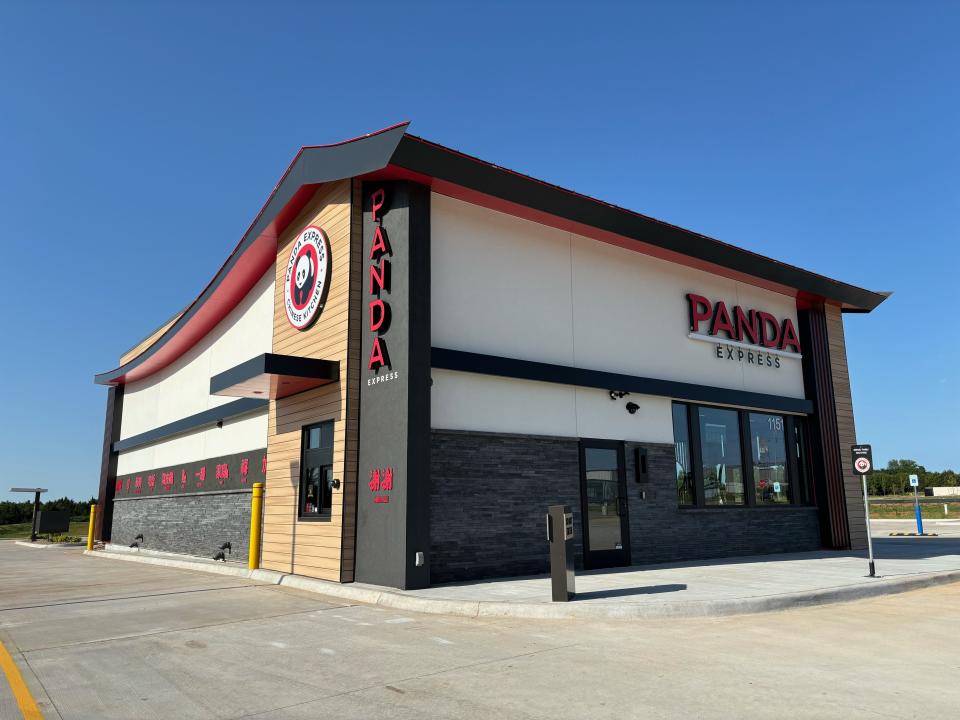 The exterior of the new Panda Express location in Mustang, the first to feature the new design.