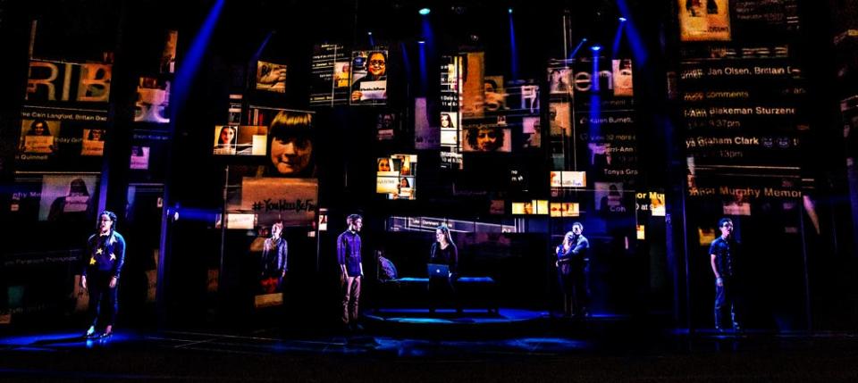 The cast of the first North American Tour of "Dear Evan Hansen" performs a number during the show.