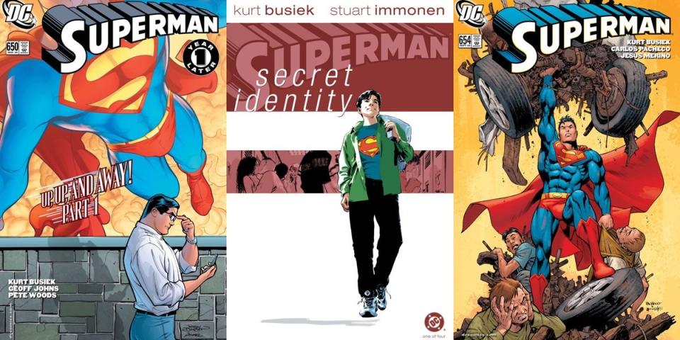 Covers for various comics in Kurt Busiek's Superman run, including 2004's Secret Identity. 