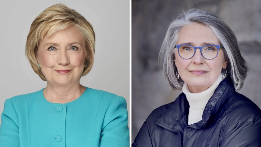 Headshots of Hillary Clinton, left, and novelist Louise Penny