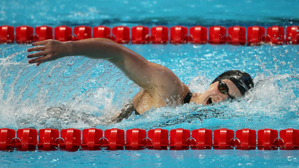 Katie Ledecky swimming to gold in a new world record of 15.25:48 in the women's 1500m freestyle final on August 4, 2015 in Kazan, Russia. - Streeter Lecka/Getty Images