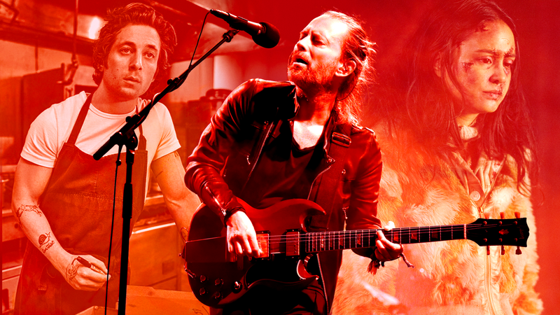 From left: Jeremy Allen White as Carmen ‘Carmy’ Berzatto in The Bear (Matt Dinerstein/FX), Thom Yorke performs at the 2016 Austin City Limits Festival (Tim Mosenfelder/Getty Images), Courtney Eaton as Teen Lottie in Yellowjackets (Kailey Schwerman/SHOWTIME)