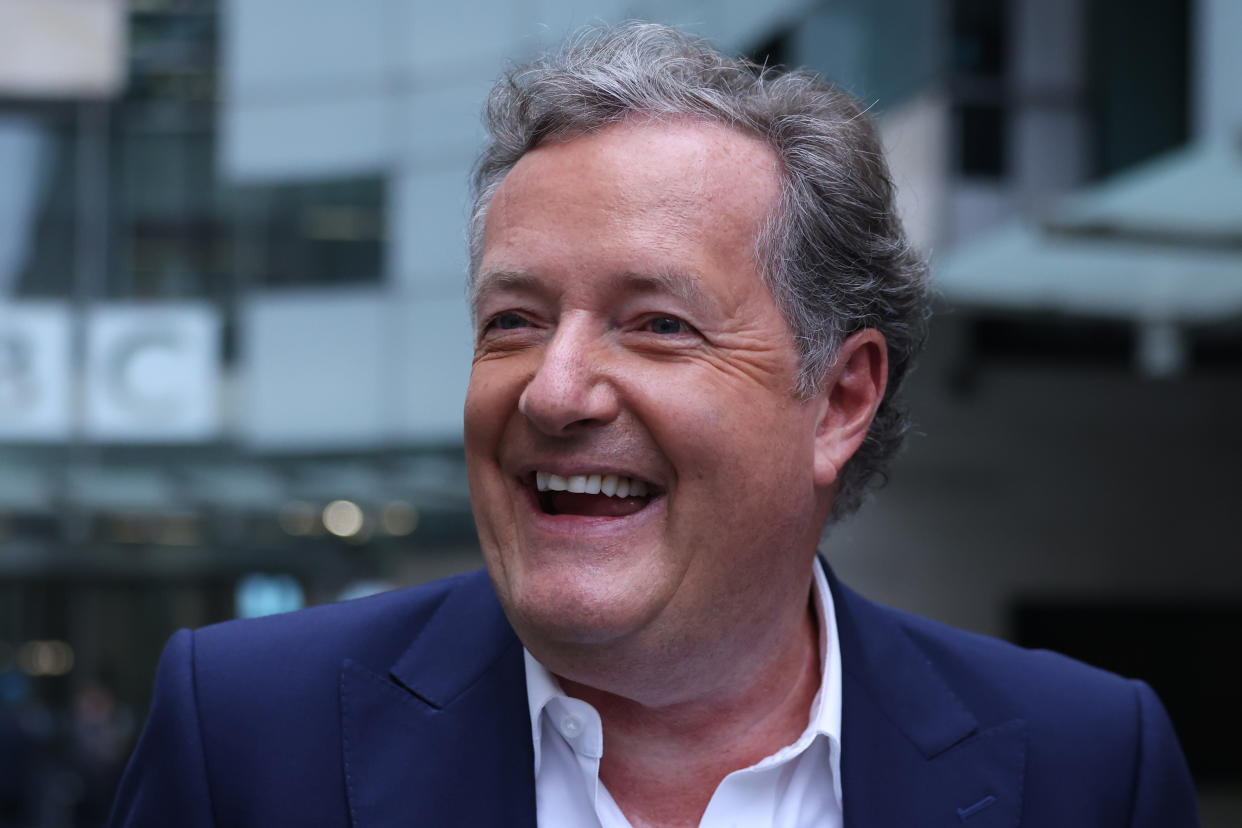 LONDON, ENGLAND - JANUARY 16: Piers Morgan leaves BBC Broadcasting House after appearing on Sunday Morning on January 16, 2022 in London, England. Sophie Raworth, the veteran BBC journalist, is serving as the interim host of the Sunday morning political programme after the departure of Andrew Marr. (Photo by Hollie Adams/Getty Images)