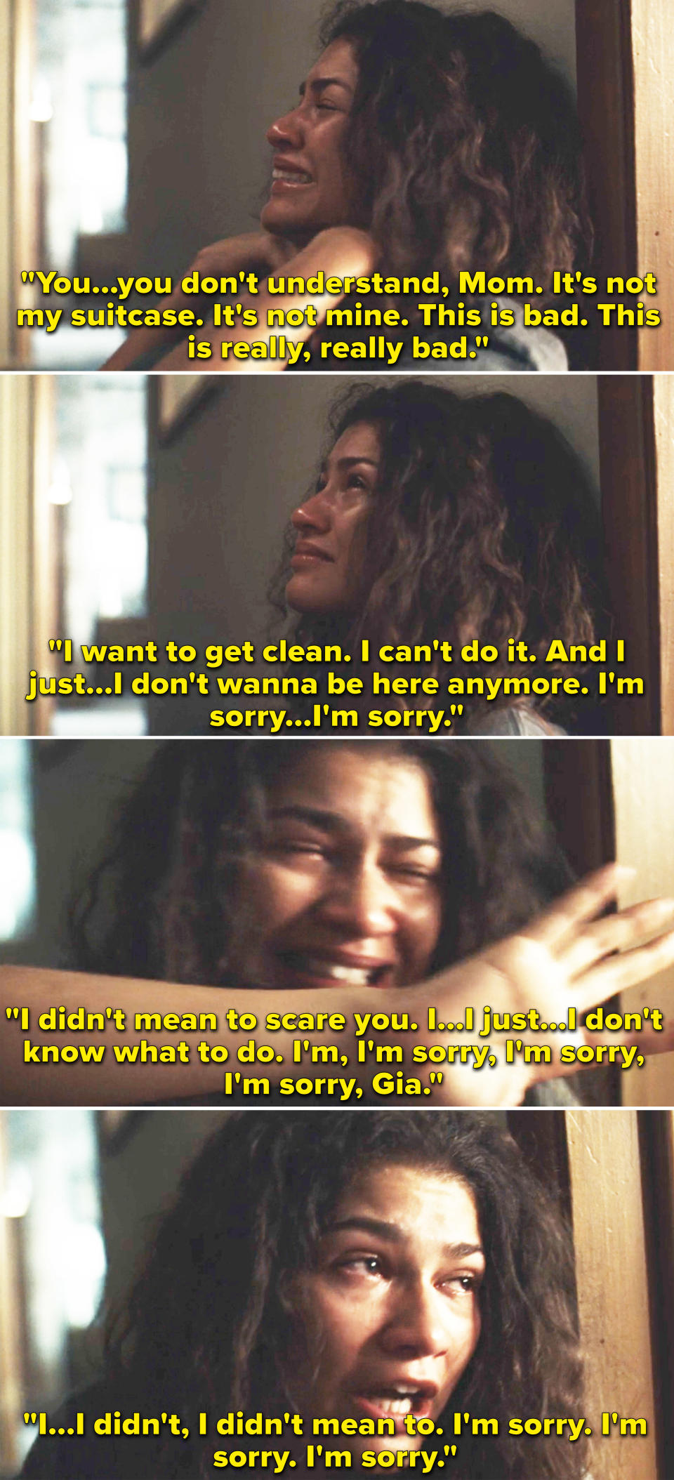 Zendaya crying and telling her mom she's sorry and will get clean from drugs in Euphoria
