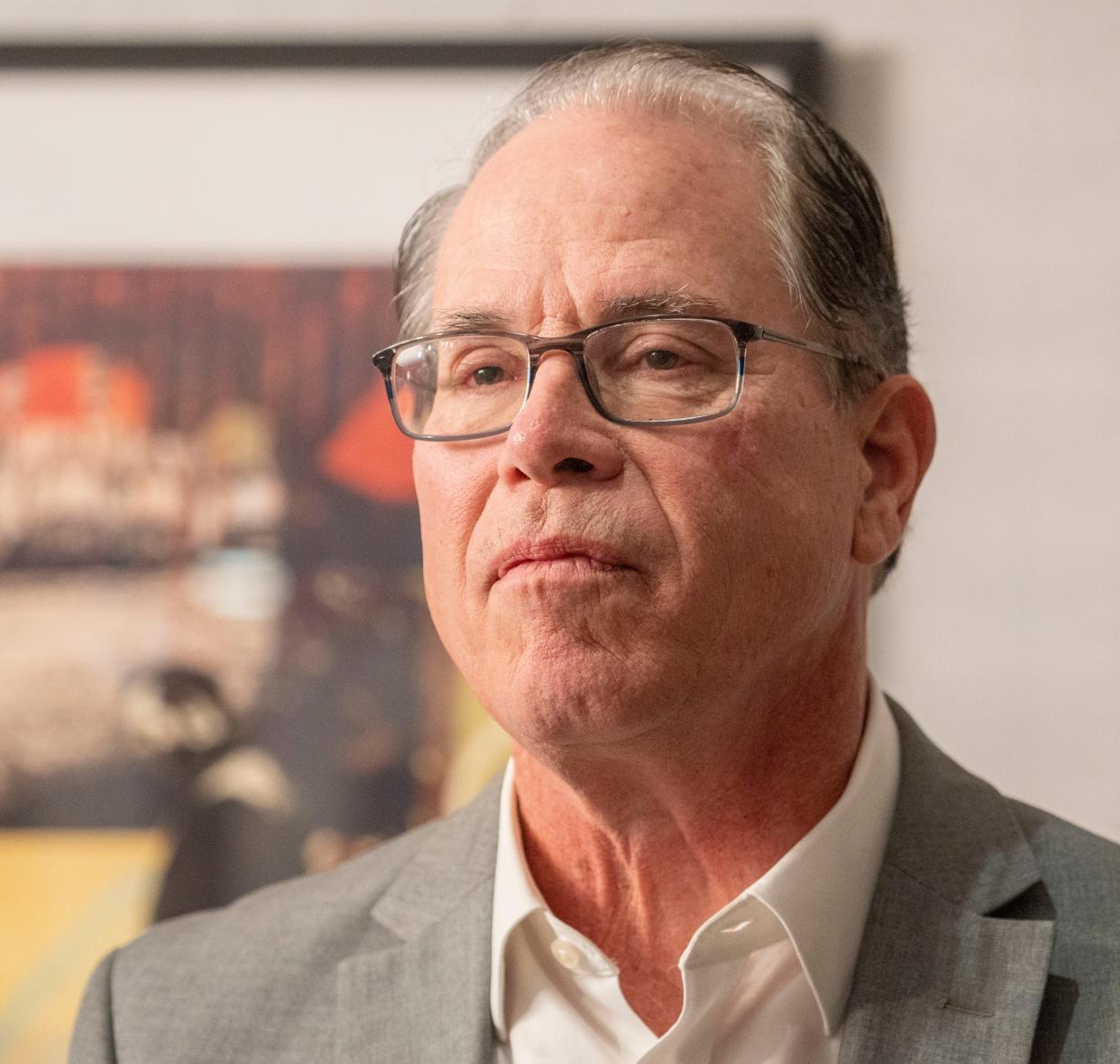 U.S. Sen. Mike Braun (R-IN) answers questions from readers about his bid for Indiana governor during an interview with the IndyStar on Friday, Jan. 1, 2021, at the PNC Center in Indianapolis.