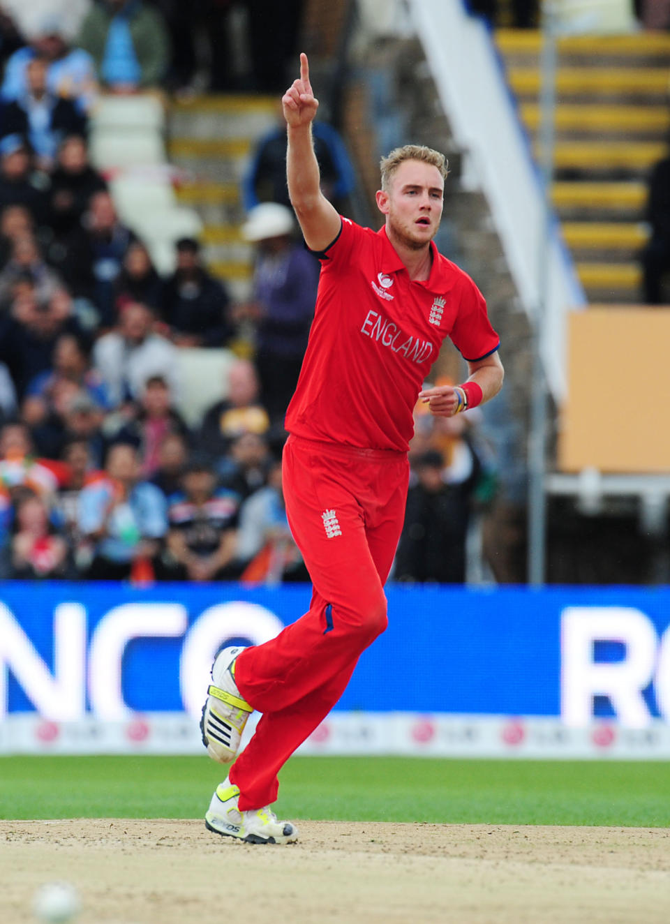 England's Stuart Broad celebrates after bowling Rohit Sharma during the ICC Champions Trophy Final at Edgbaston, Birmingham.