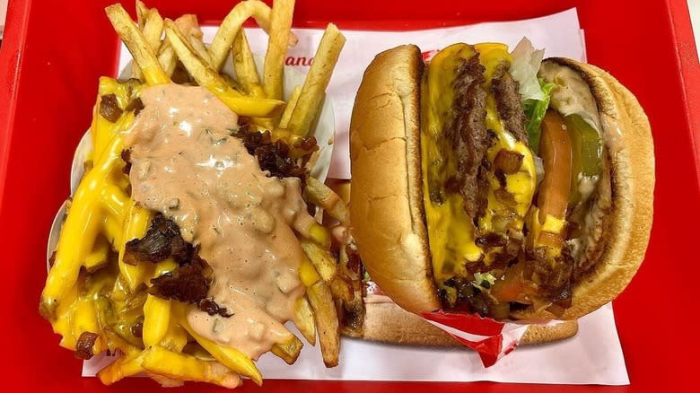 In-N-Out animal style double double burger and animal fries