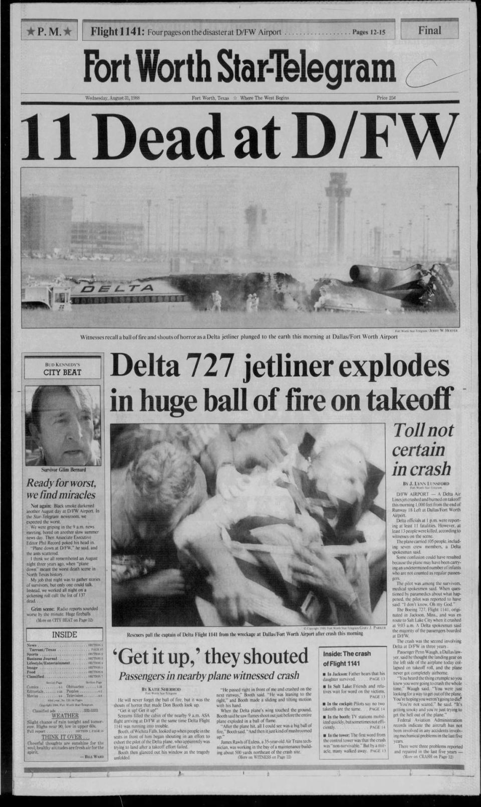 The Aug. 31, 1988, evening edition of the Star-Telegram carried the first reports from the crash of Delta 1141 at Dallas-Fort Worth International Airport.