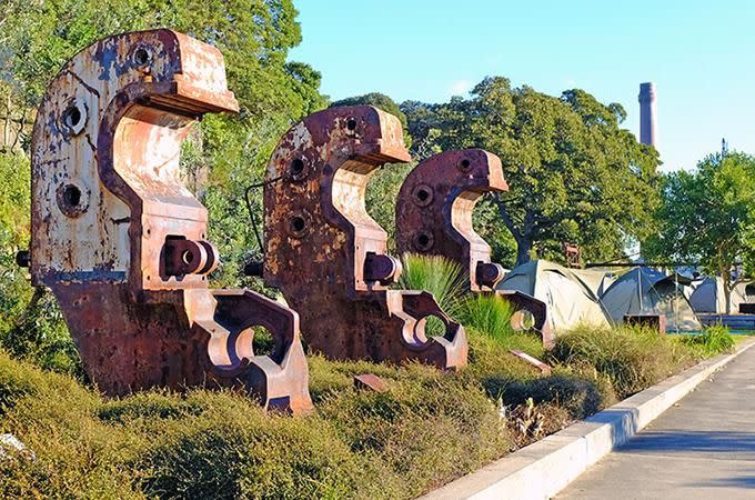 Industrial sculptures by the campground. Photo: Chris Ashton