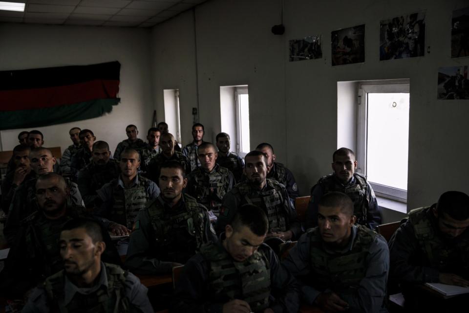 New recruits for Afghanistan's special forces learn about laws and regulations in December 2017.