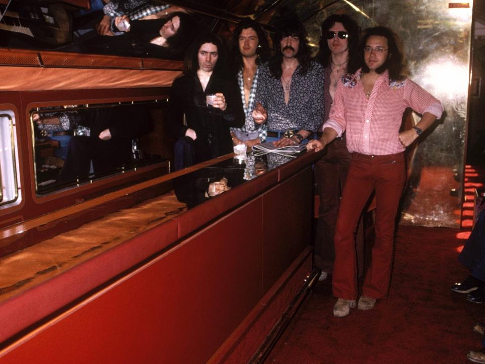 Deep Purple poses by the bar onboard the Starship in 1974.