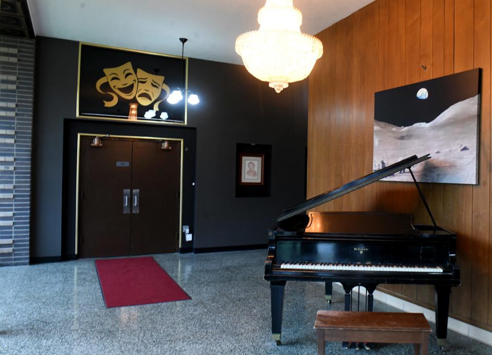 The entrance into the main entertainment space in the former Wells Elementary School is seen on Wednesday, Aug. 16, 2023. The building in Canton has undergone major renovations to create a space with guest rooms and meeting space.