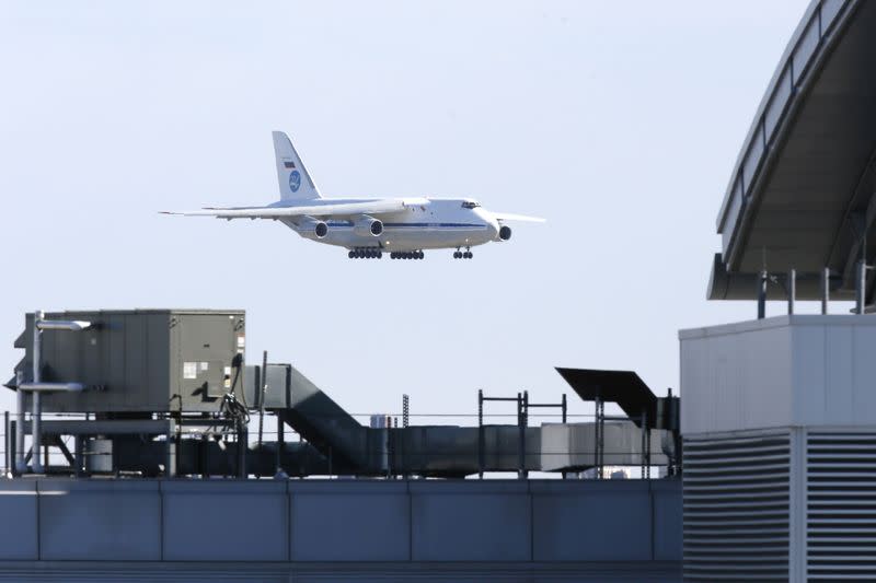 FILE PHOTO: Russian military transport plane carrying medical equipment masks and supplies lands at JFK Airport during outbreak of the coronavirus disease (COVID-19) in New York