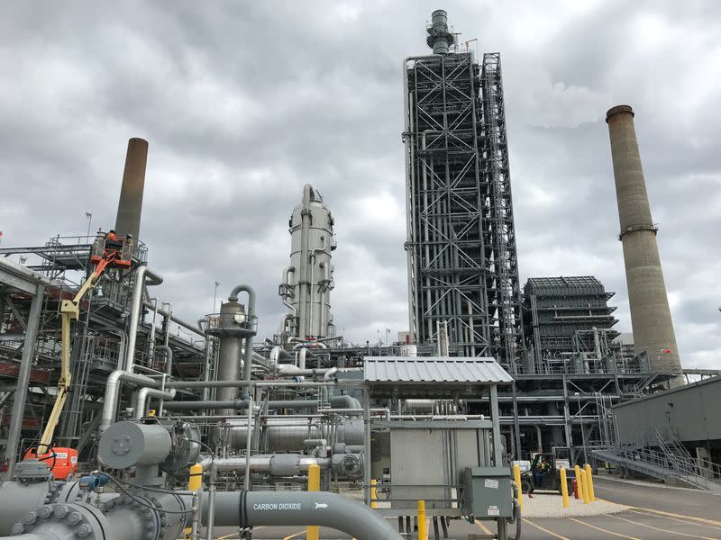 FILE PHOTO: Equipment used to capture carbon dioxide emissions at a coal-fired power plant in Thomspsons