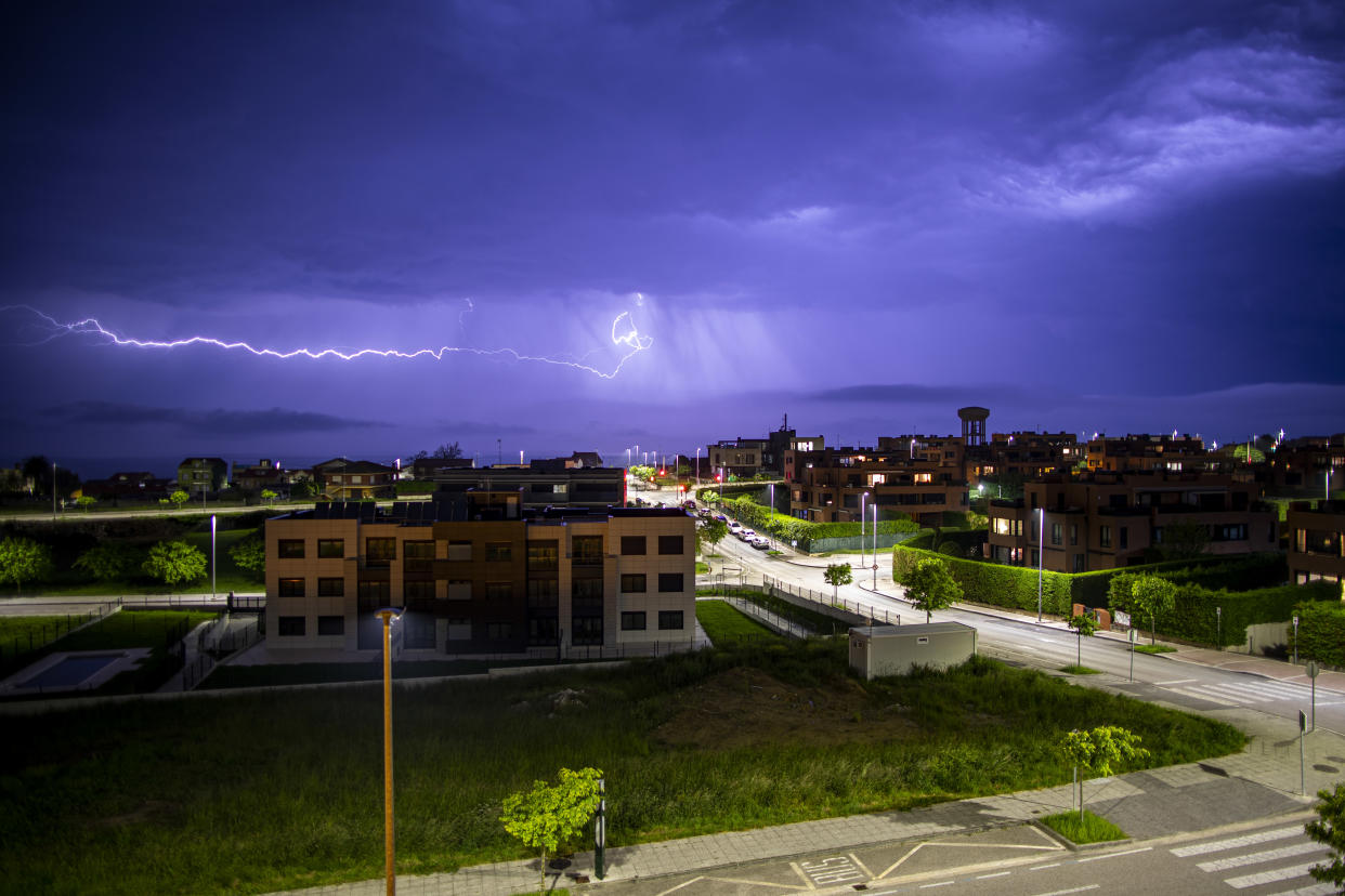 SANTANDER, SPAIN - MAY 08: An electrical storm is seen above the city of Santander on May 8, 2020 in Santander, Spain. (Photo by David S.  Soccrates Images/Getty Images)