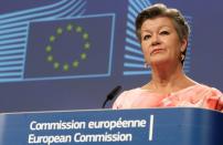 FILE PHOTO: European Commissioner for Home Affairs Ylva Johansson gives an online news conference on the lifting of restrictions at borders related to the outbreak of the coronavirus disease (COVID-19), in Brussels