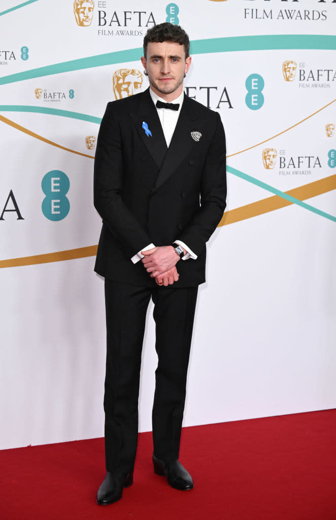Paul Mescalattends the EE BAFTA Film Awards 2023 at The Royal Festival Hall in a traditional tux