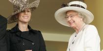 <p>Queen Elizabeth and Zara Phillips stand on the royal balcony during the Royal Ascot.</p>