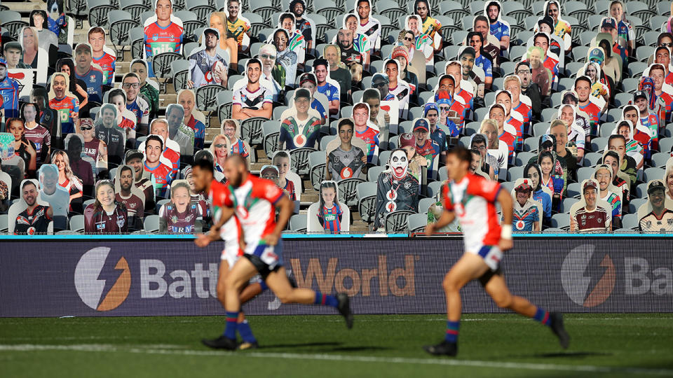 A cardboard cutout crowd, pictured here during the New Zealand Warriors clash with St George Illawarra Dragons.